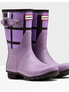 Hunter Women's Purple Plaid Short Rain Boots